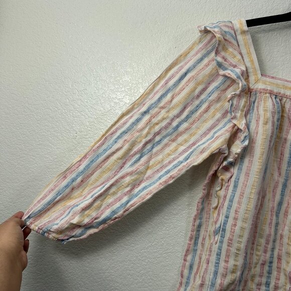 Chaps Pastel Striped Ruffle Square Neck Gauze Blouse Top - Picture 4 of 10